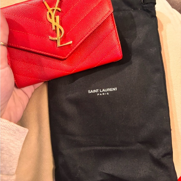 Saint Laurent YSL Red Leather Compact Wallet with Gold Logo GUC - Picture 15 of 15